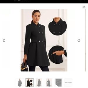 Allegra K Black Double-Breasted Trench Coat